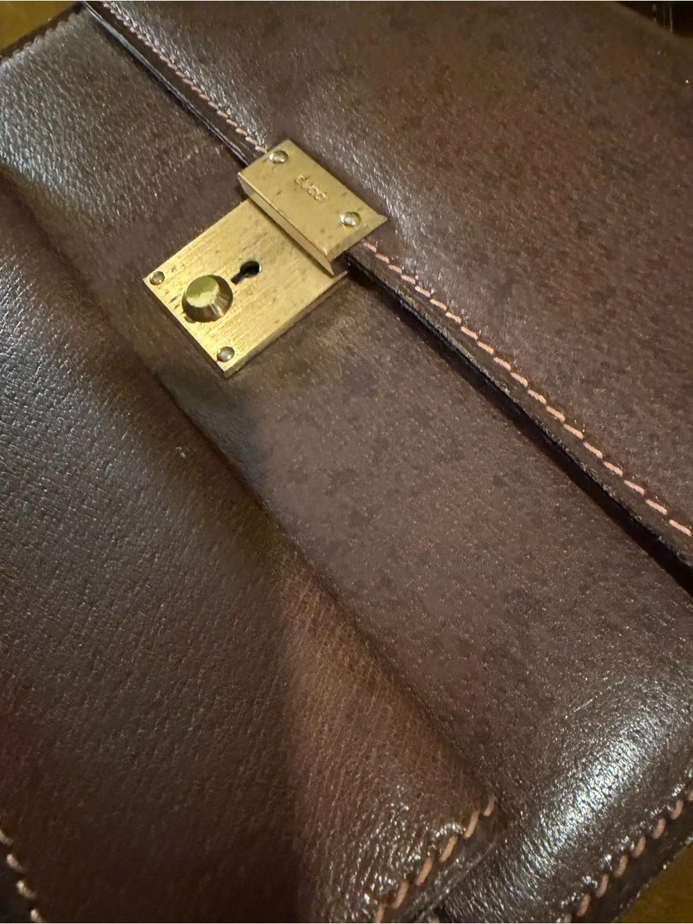 Gucci vibrage Brown Leather satchel with Front Pocket and Gold Hardware